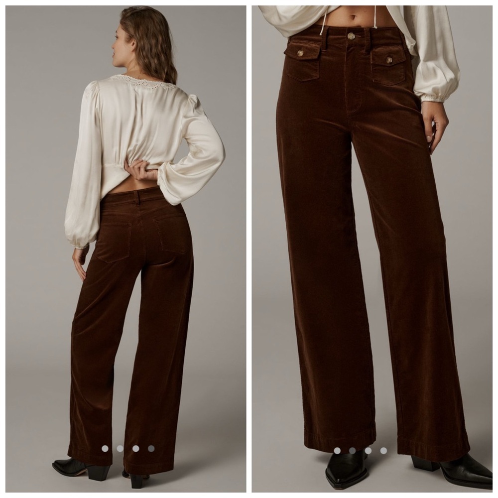 Paige Anessa High Rise Wide Leg Patch Pocket Jeans Chicory Coffee Brown Size 30